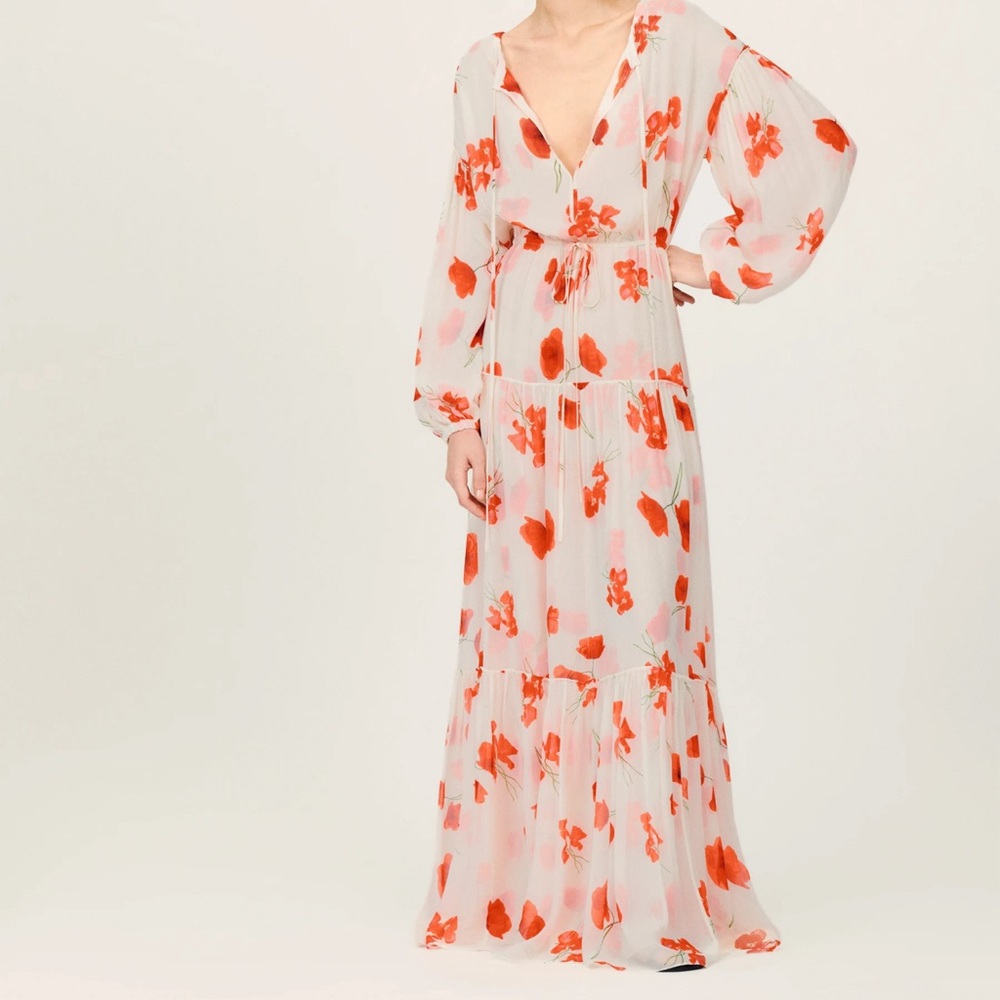 NWT Reformation collection 100% silk Cambridge floral long sleeve Dress sz S